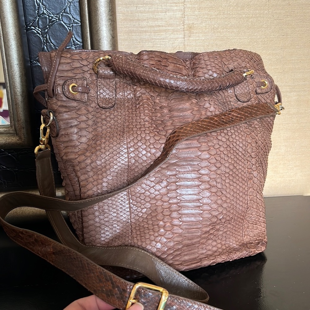 Genuine Python Skin Bucket Bag With A Crossbody S… - image 1